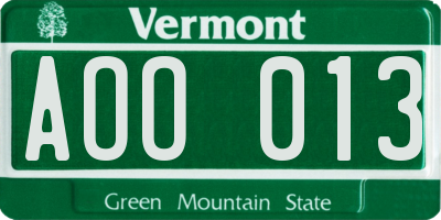 VT license plate AOO013