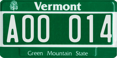 VT license plate AOO014