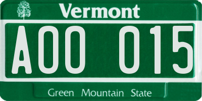 VT license plate AOO015
