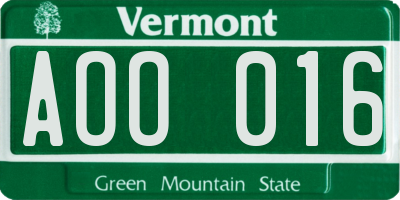 VT license plate AOO016