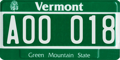VT license plate AOO018