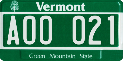 VT license plate AOO021
