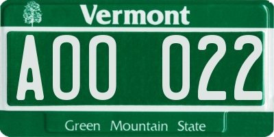 VT license plate AOO022