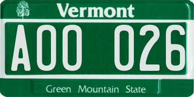 VT license plate AOO026