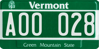 VT license plate AOO028