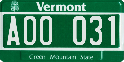 VT license plate AOO031