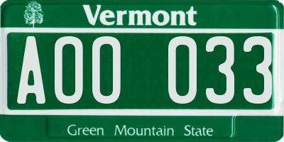 VT license plate AOO033