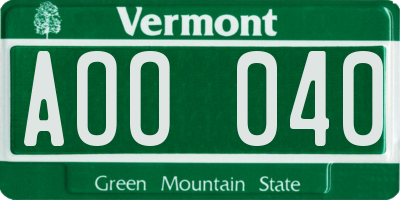 VT license plate AOO040