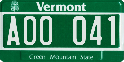 VT license plate AOO041
