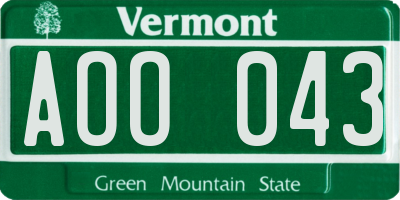 VT license plate AOO043
