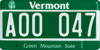 VT license plate AOO047