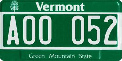 VT license plate AOO052