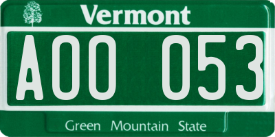 VT license plate AOO053