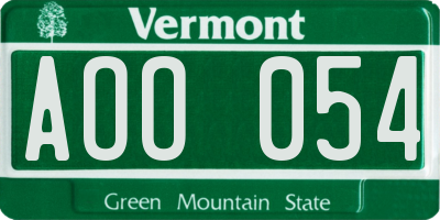 VT license plate AOO054