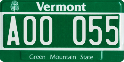 VT license plate AOO055
