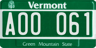 VT license plate AOO061