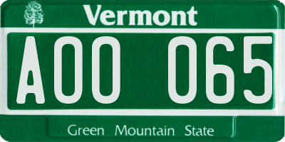 VT license plate AOO065