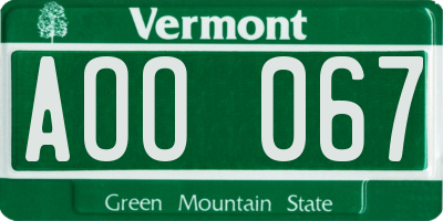 VT license plate AOO067