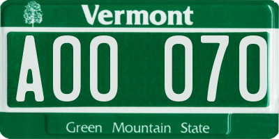 VT license plate AOO070