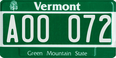 VT license plate AOO072