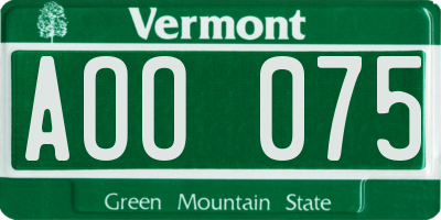 VT license plate AOO075