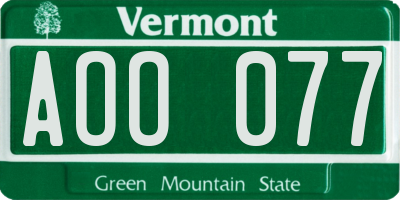 VT license plate AOO077