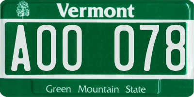 VT license plate AOO078
