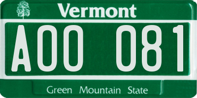 VT license plate AOO081