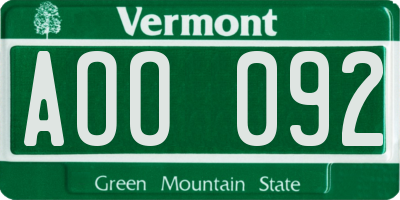 VT license plate AOO092