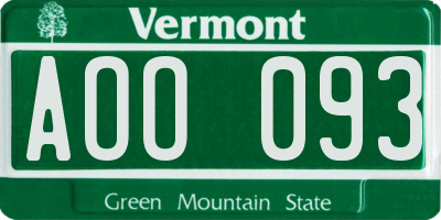 VT license plate AOO093