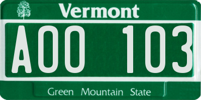 VT license plate AOO103