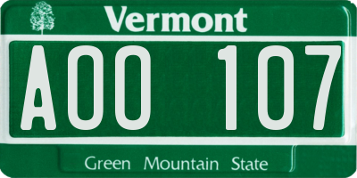 VT license plate AOO107