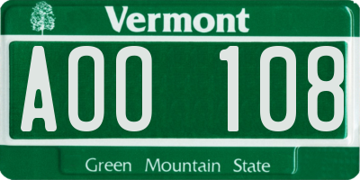VT license plate AOO108