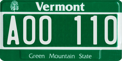 VT license plate AOO110