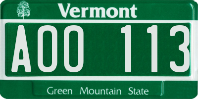 VT license plate AOO113