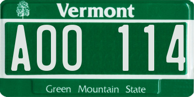 VT license plate AOO114