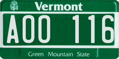 VT license plate AOO116