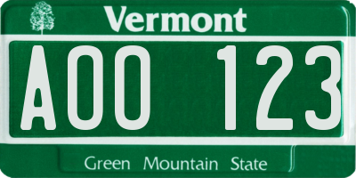 VT license plate AOO123