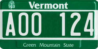 VT license plate AOO124