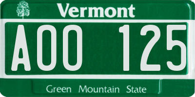 VT license plate AOO125