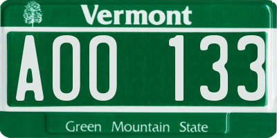 VT license plate AOO133