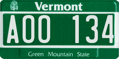 VT license plate AOO134