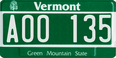 VT license plate AOO135