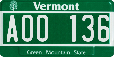 VT license plate AOO136