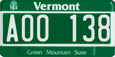 VT license plate AOO138