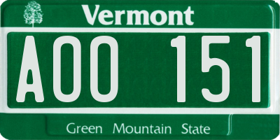 VT license plate AOO151
