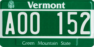 VT license plate AOO152