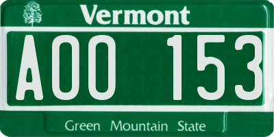 VT license plate AOO153