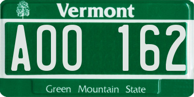 VT license plate AOO162