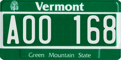 VT license plate AOO168